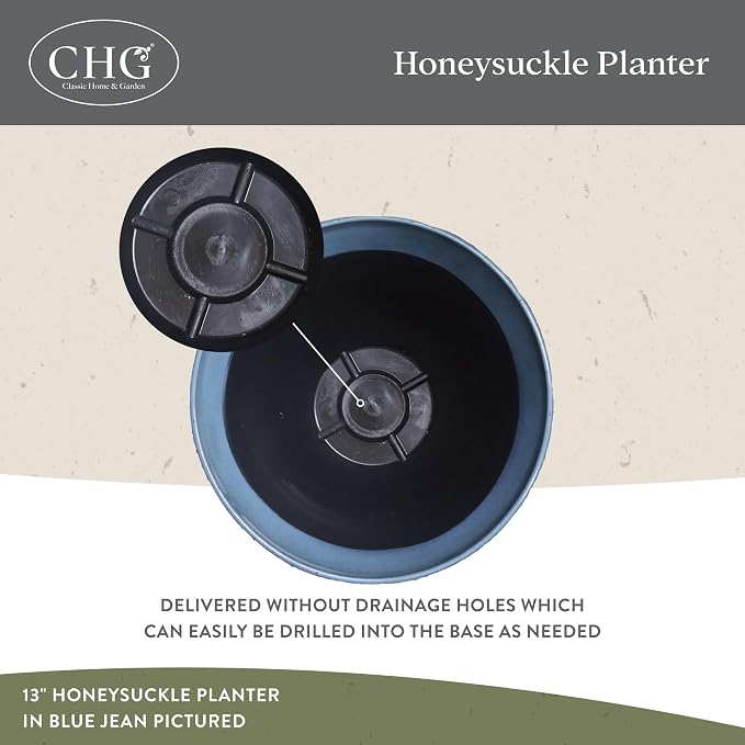 13" Honeysuckle Planter in Blue Jean | Hand-Painted Finish Plant Pots, Lightweight Indoor Outdoor Planter, UV-Resistant, Great for Patio, Home & Garden Decor Accent