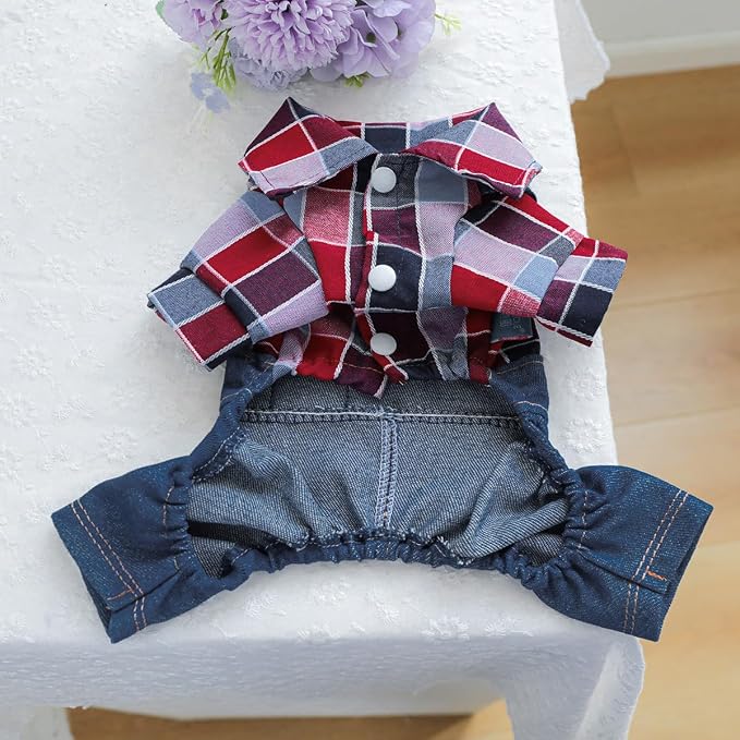 Dog Stylish Overalls Comfortable Puppy One Piece Outfits Summer Bib Overalls for Small Dogs Cute Pet Jumpsuit Onesie Chihuahua Yorkies Birthday Holiday Clothes Costume