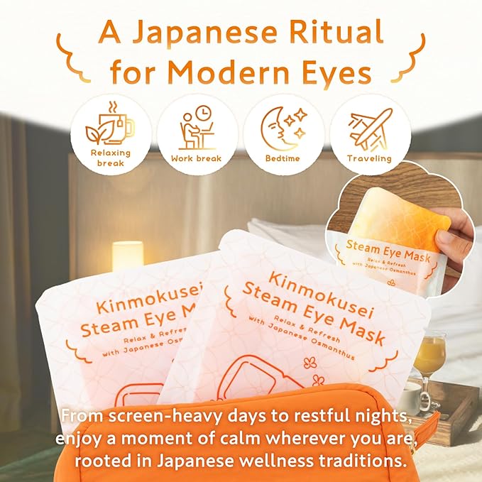 HIBINO | Steam Eye Mask | Self-Heating Warm Eye Masks for Relaxation, Sleep & Stress Relief | Gentle Heat for Dry, Puffy Eyes | Japanese Self Care for Women | Kinmokusei Aroma | 22 Pack