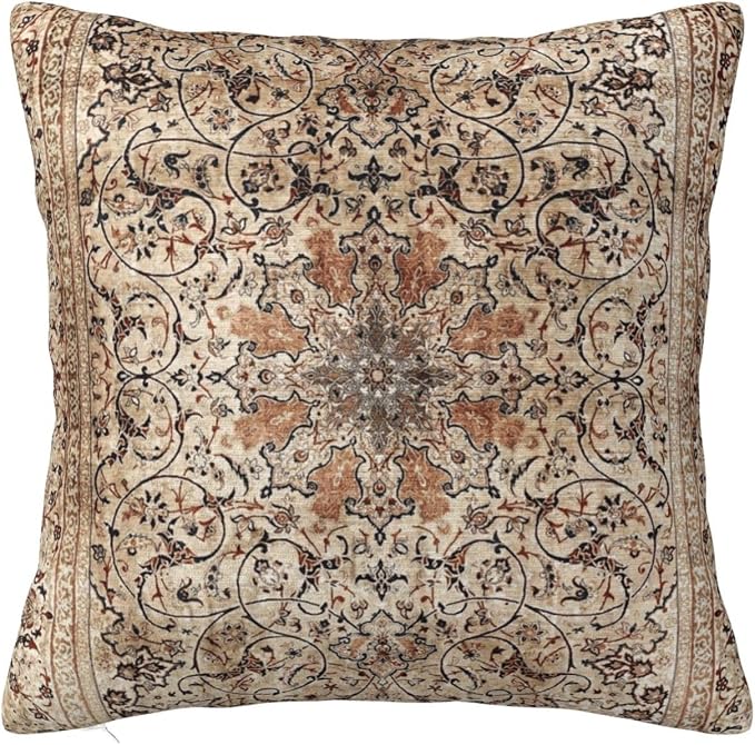 Silk Esfahan Persian Carpet Print Pillow Covers Decorative Square Throw Pillowcase 18x18 Inch Couch Cushion Cover for Home Decor Living Room Bedroom College Dorm Bed Car Sofa