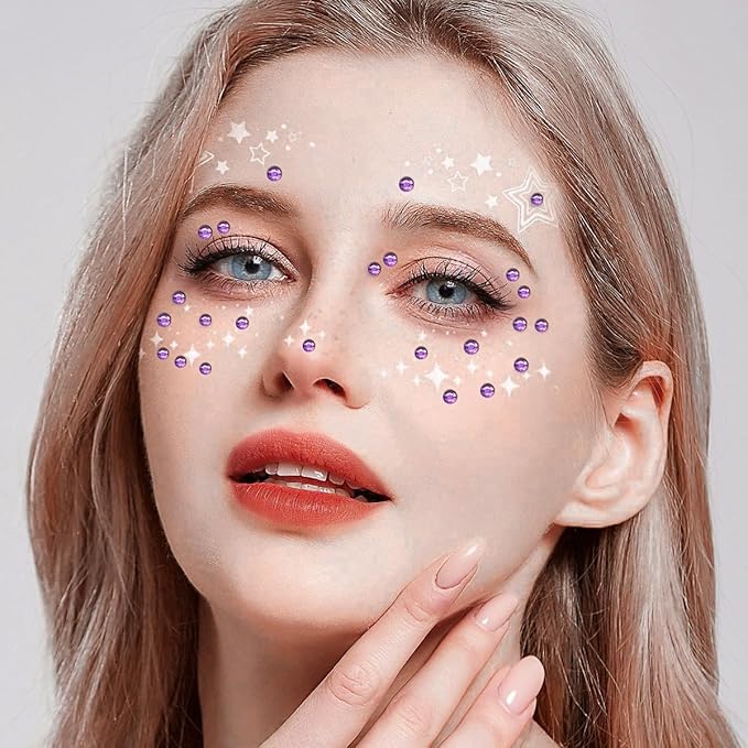 3090PCS Face Gems Eye Jewels Rhinestones Crystals Stickers 3/4/5/6mm with Light Purple Rhinestones Stickers for Body, Stick on Jewels Makeup Glue for Face Eye Hair Nails Make up and Craft Decor