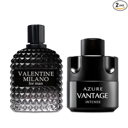 AFLUXE Valentine Milano/Vantage Intense 2PCS Eau De Toilette for Men-Fresh, Romantic Scent Perfume for Men 3.4 Fl Oz Each Mens Cologne For All Skin Daily Used