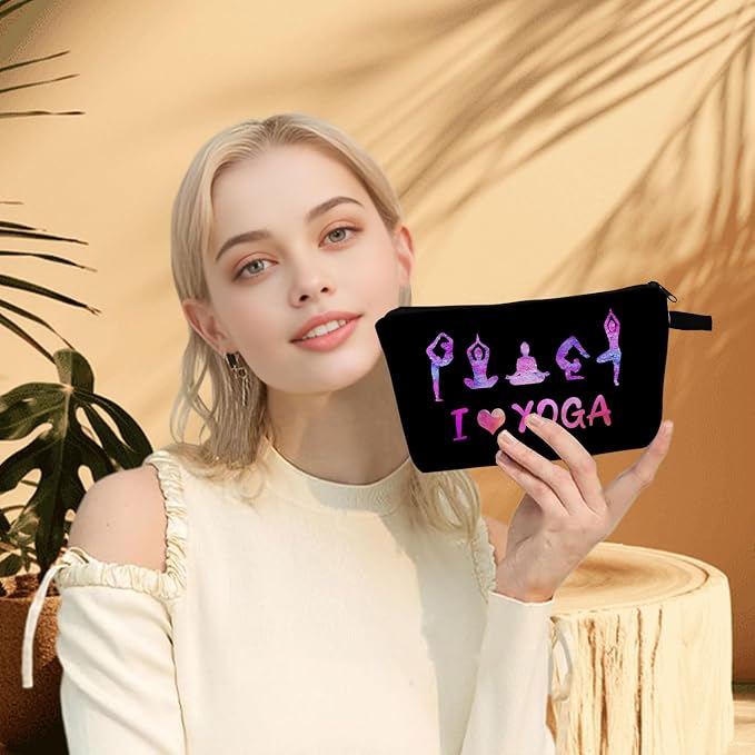 I Love Yoga Makeup Cosmetic Bag Pouch Yoga Gift Yoga Lovers Gift Yoga Instructor Makeup Bag Cartoon Cosmetic Pouch Yoga Accessories Zen Makeup Bag Yoga for Beginners Travel Toiletry Bag