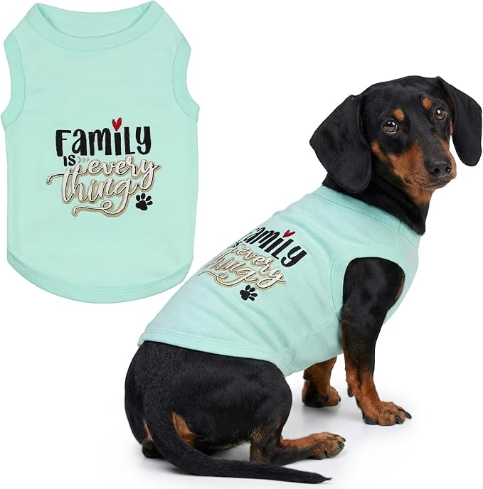 Parisian Pet Dog Shirt – 100% Cotton Shirts for Large Dogs – Blue Sleeveless Pet Clothes – Lightweight and Breathable Dog Apparel – Family is Everything Dogs Clothes - Stretchy Pet T Shirts