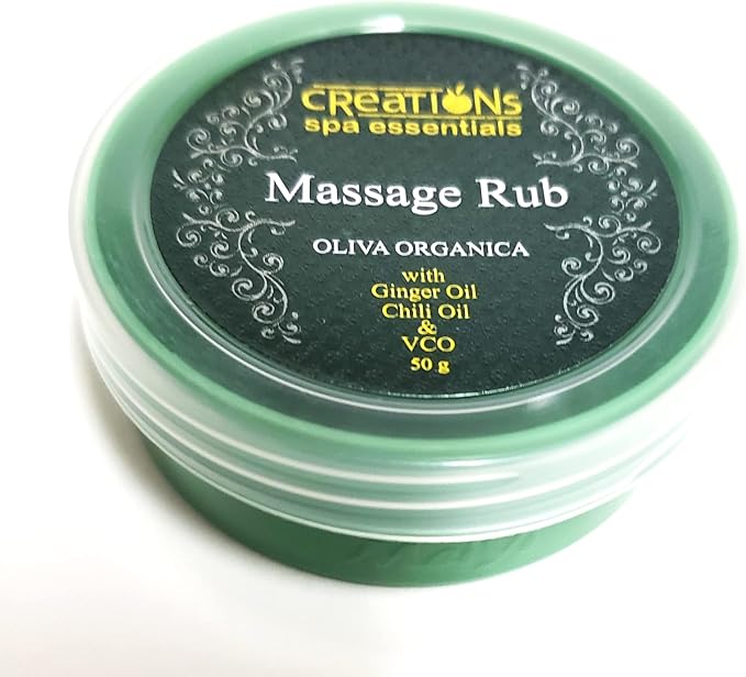 Creation Spa Essentials Massage Rub , Oliva Organica with Ginger Oil , Chili Oil & VCO , Size 50g ( Pack of 1 ) Green