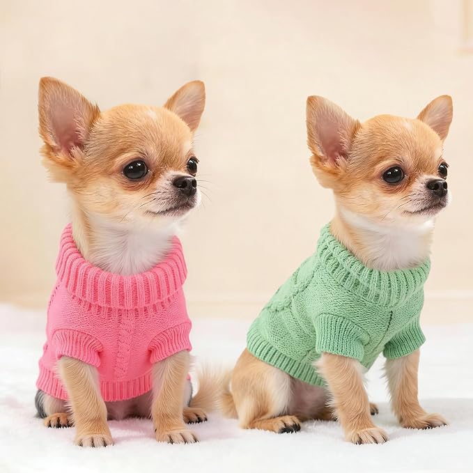 2 Pieces Chihuahua Sweater Small Dog Pullover Sweater, Spring Winter Cute Knitwear Turtleneck Thick Warm Clothes for Yorkie Cat Extra Small Dog Clothes (Small)