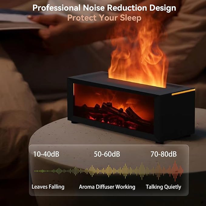 Essential Oil Diffuser, 7 Colors Flame Fireplace Diffusers and Humidifier, 150ml Fire Flame Aromatherapy Diffuser with Remote Control Ultrasonic Air Humidifier with Timer for Room Office