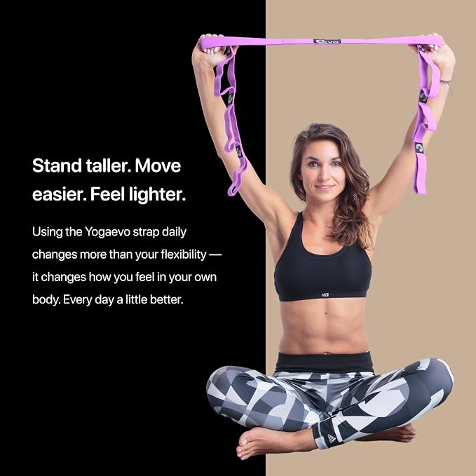 YogaEVO Stretching Strap with Loops for Physical Therapy — Yoga Strap & Resistance Band in One — Flexibility & Back Recovery — HD Video Routines Included