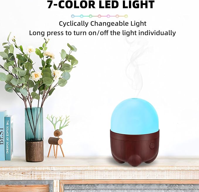 SEEDSEEL 150ML Rechargeable Battery Essential Oil Diffuser, Portable Cordless Aromatherapy Diffuser with 7-Color LED Light, 7-Hour Runtime, Quiet Design for Bathroom, Office, Outdoor