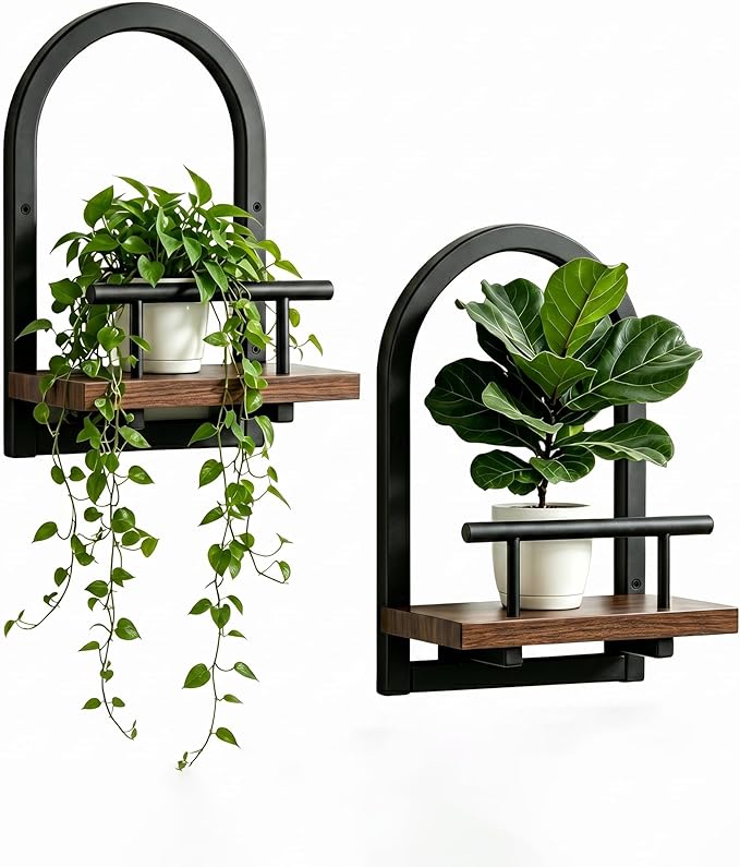 Amaoot Floating Shelves Set for 2, Wall Plant Holder Shelf, Wall Planters | Wall Planters for Indoor Plants, Hanging Shelves Wall Shelf Plant Holder for Living Room Decor, Bathroom, Bedroom, Kitchen