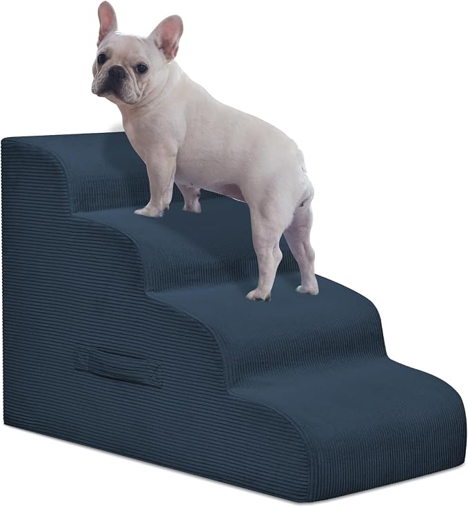 Mesa Lemon 4 Step Dog Stairs Pet Ramp for High Beds, Sofas and Cars | High Density Foam, Non-Slip Bottom, Removable Washable Cover, Portable Handle, Holds Up to 50 lbs, 20 Inch Height