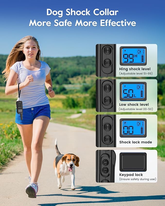 SLOPEHILL Dog Training Collar,4200FT Shock Collar for 2 Dogs (8-140lbs) | IP68 Waterproof e Collar with Beep,Vibration,Shock,Light,No Shock Modes,Shock Collar with Remote,Removable Prongs,Black Green