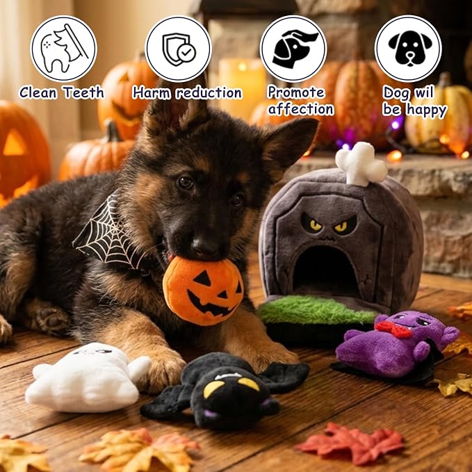 Hollypet Squeaky Hide and Seek Dog Toys for Small and Medium Dogs, Grave