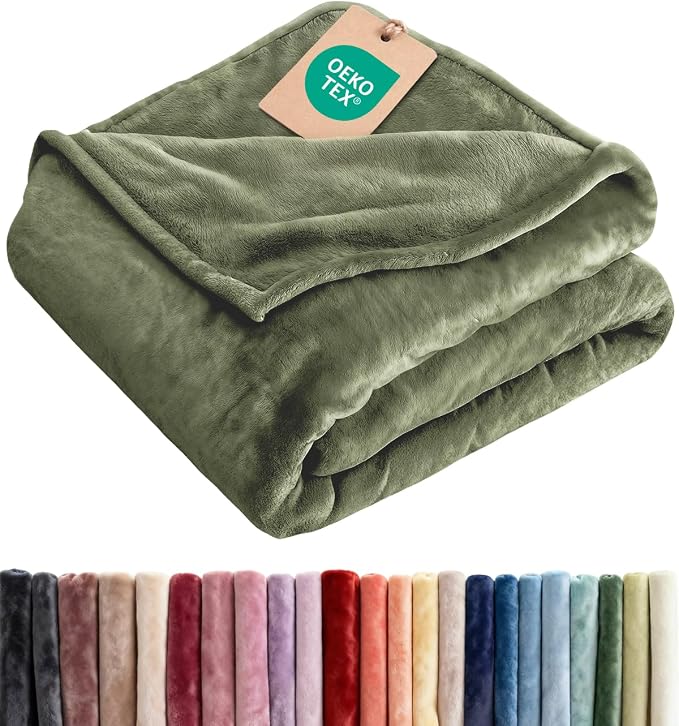 Fleece Blanket Cal King Size - Ultra-Soft Flannel Fleece Blanket - Olive | Soft, Warm, Outdoor Picnic Blanket for Camping, Travel, Lightweight, Cozy, Anti-Static, Home Decor Gifts for Men & Women
