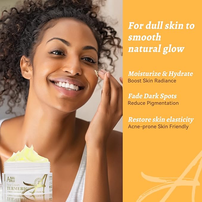 ANAI RUI Facial Moisturizer, Turmeric Face Cream with Vitamin C for Hydrating, Firming, Tightening Skin, Turmeric Vitamin C Cream for Dark Spots, Dry Skin, 1.76 OZ