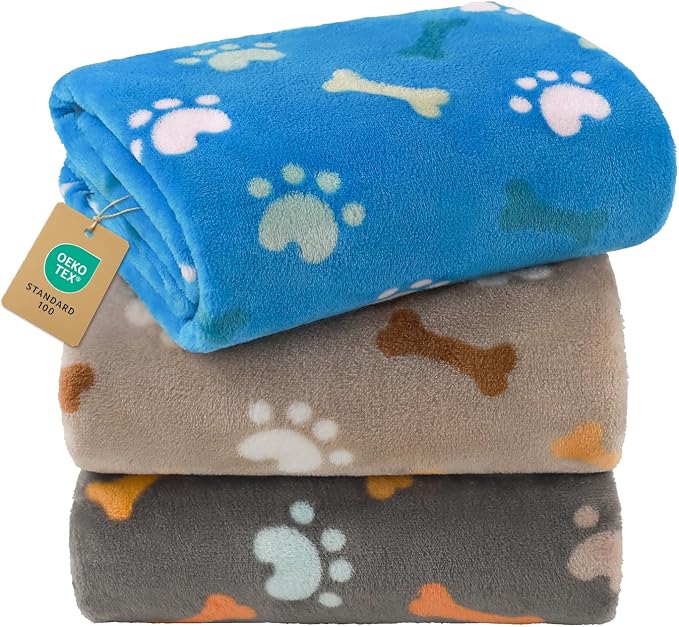 Luciphia 3 Pack Cute Dog Blankets Soft Fleece for Small Puppy Cat,41"x31" | 280GSM Fuzzy Doggy Kitten Throw Blankets Washable for Crate Bed Couch Car Indoor - Puppy Essentials Dog Gift