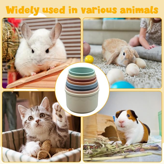 8 Pcs Stacking Cups for Small Animal Toys,Nesting Rabbit Toys of Different Sizes,Safe Plastic Colorful Nesting Toys for Bunny Guinea Pig Hiding Food and Playing