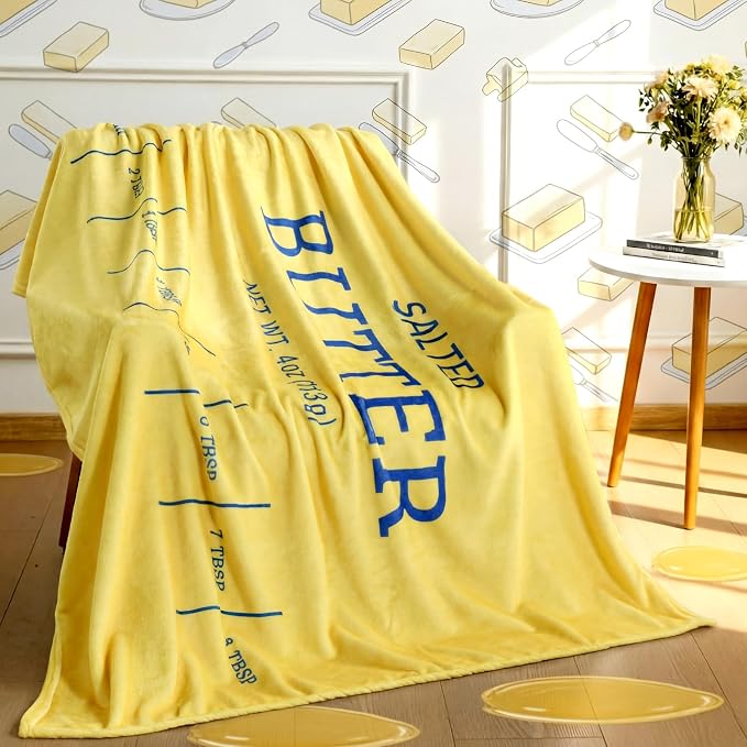 Funny Butter Gifts Blanket 50'' x 60'' Throw Blanket Salted Butter | Foodie Baking Funny Meme Gifts for Women Men Plush Warm Room Decor for Sofa Couch Bed Bedroom