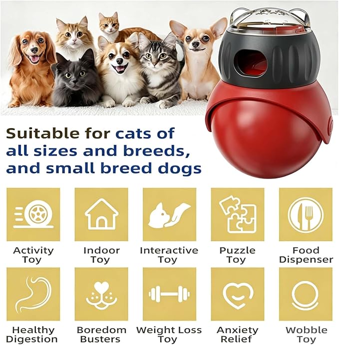 Cat Puzzle Feeder, Interactive Cat Dog Toys,Treat Dispenser(Red+Black)