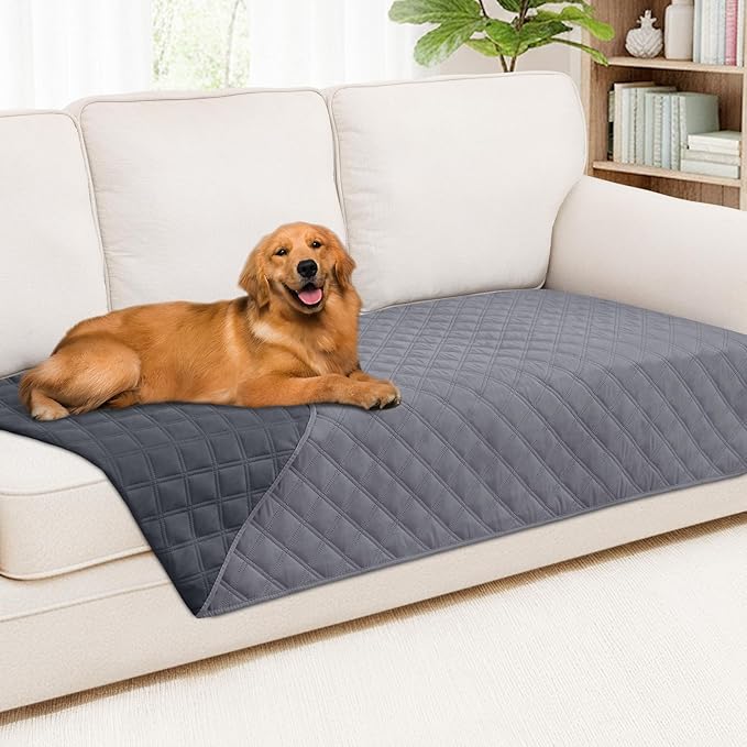 Smiry Waterproof Reversible Pet Couch Covers for Dogs | Pet Friendly, Soft Fabric, Washable Sofa Furniture Protector for Dogs Cat Kids, Checkered (40"x70", Grey/Dark Grey)