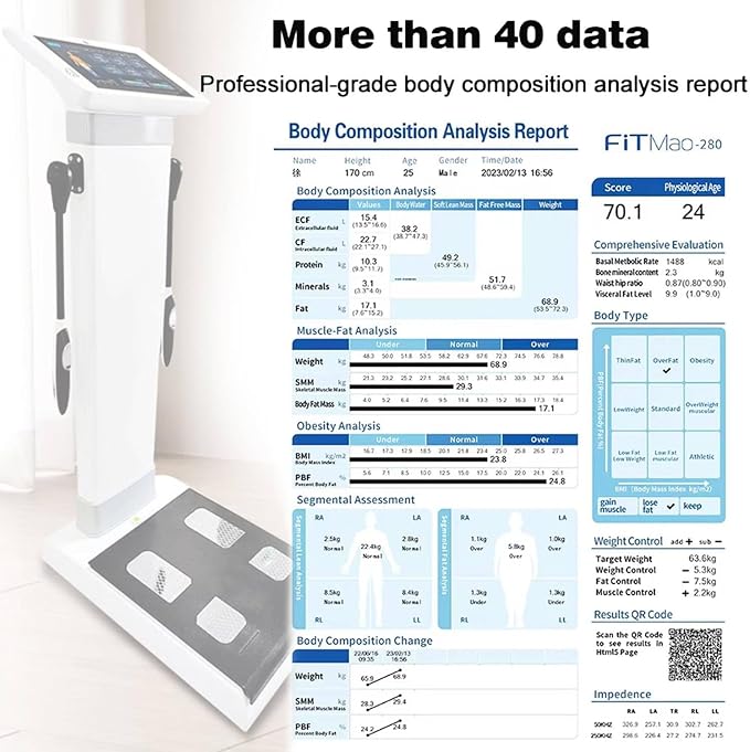 10.1 inch HD Touch Bioimpedance Analysis Machine, Smart Body Composition Health Assessment Body Scanner, Height Body Fat Analyzer, Support Multiple Users