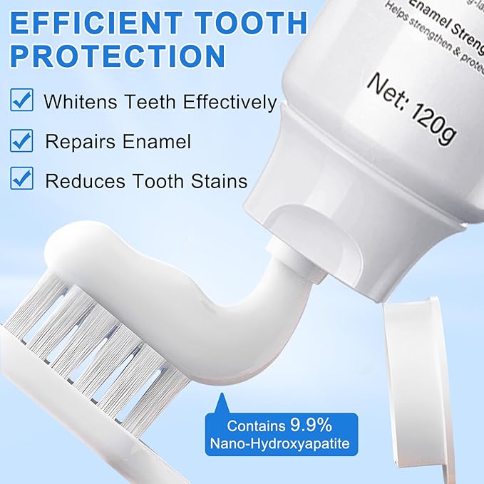 9.9%Hydroxyapatite Toothpaste for Enamel Protection and Tooth Strengthening, Hidroxiapatita Toothpaste Whittooth and Repairs Teeth, Reduces Sensitivity, Natural Peppermint Fresh Breath for Oral Health
