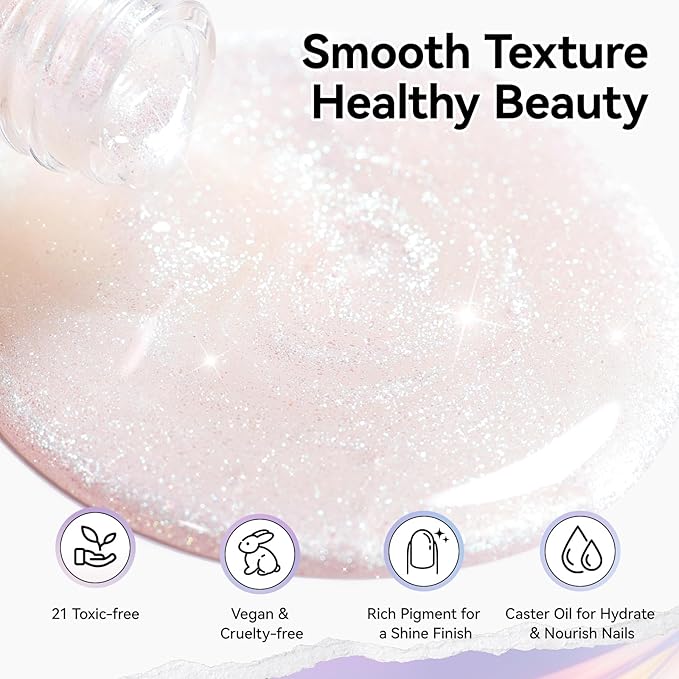 Glitter Nail Polish Sparkle Pearl, Chrome Quick Dry Nail Polish Non Gel, Rich in Castor Oil, Natural Lustrous Nail Art DIY Home Travel Long Lasting Shine DIY Manicure Gift for Women Girl