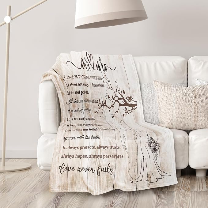 Wedding Gifts for Couples, Bridal Shower Gifts for Bride to Be Soft Blanket | Anniversary Mr and Mrs Gifts, Wedding Gifts for Newlyweds Wedding Throw Blanket 60*80 Inch (Light Khaki)