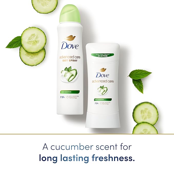 Dove Advanced Care Anti Deo Stick Cool Essentials Pack of 12 for helping your skin barrier repair after shaving 72 h odor control and all-day sweat protection with Pro Ceramide Technology 2.6 oz