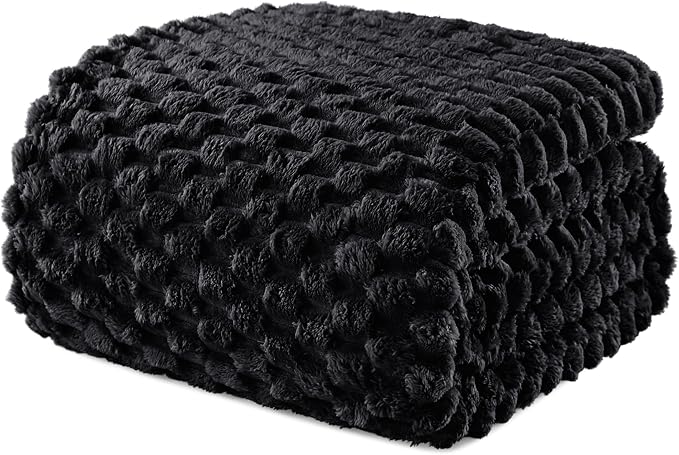 Exclusivo Mezcla 3D Fleece Twin Size Blanket for Bed, Black | Extra Soft Fuzzy Plush Lightweight Bed Blankets, Cozy Fluffy Decorative Blankets for All Seasons, 60x80 Inches