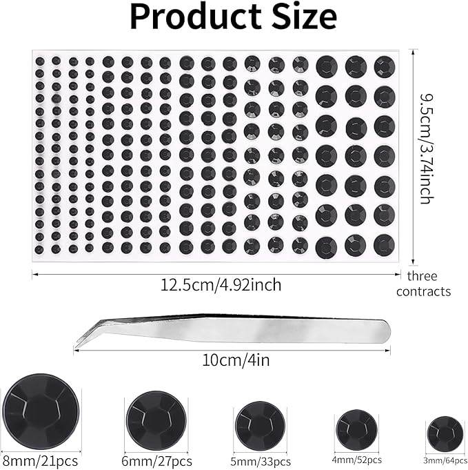 591pcs Face Gems Hair Gems Pearls, Self-Adhesive Face Jewels Eye Rhinestones 3/4/5/6/8 mm Face Gem Stick on, Halloween Makeup Gems Rave Accessories for Face Eyes Body Makeup (13.Black)