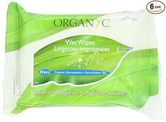 ORGANYC Made with 100% Organic Cotton Feminine Hygiene Wipes, 20-count Packages (Pack of 6)