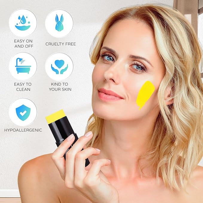 Go Ho Yellow Face Body Paint Stick,Washable Yellow Face Paint Stick,Non-toxic Full-coverage Cream Body Paint for Halloween Costumes Cosplay SFX Makeup