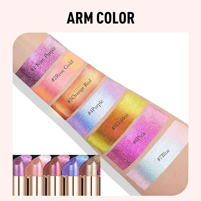 Red Orange Lipstick Glitter Makeup, Holographic Metallic Lip Stick Long Lasting Lightweight Non-Sticky Hydrating Lip Tinted Full Coverage Shimmer Chameleon Lipstick for Women