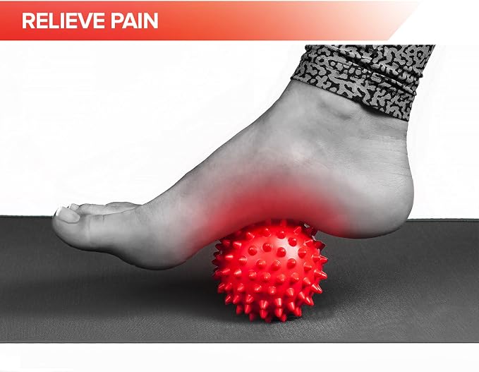 Spiky Massage Balls for Feet, Back, Hands, Muscles - Firm, Medium and Soft Spiked Massager Rollers for Plantar Fasciitis, Exercise, Neuro-Balance, Physical Therapy, 3-inch