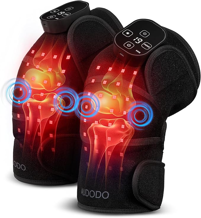 Red Light Therapy Knee Brace with Massage, Cordless Knee Massager with Heat and Red Light Therapy, 660nm&850nm Infrared Red Light Wrap for Knee Joint, Heated Therapy Device for Pain Relief (Pair)