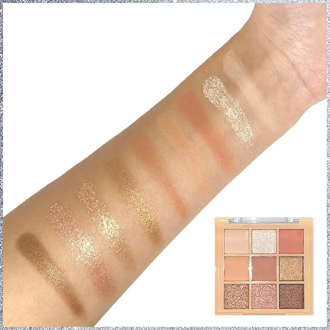 9 Colors Glitter Matte Eyeshadow Palette, Nude Pink Brown Shimmer Eye Shadow Makeup, Daily Gloden Eye Makeup, Sparkly Metallic Eyeshadow Pallet #10