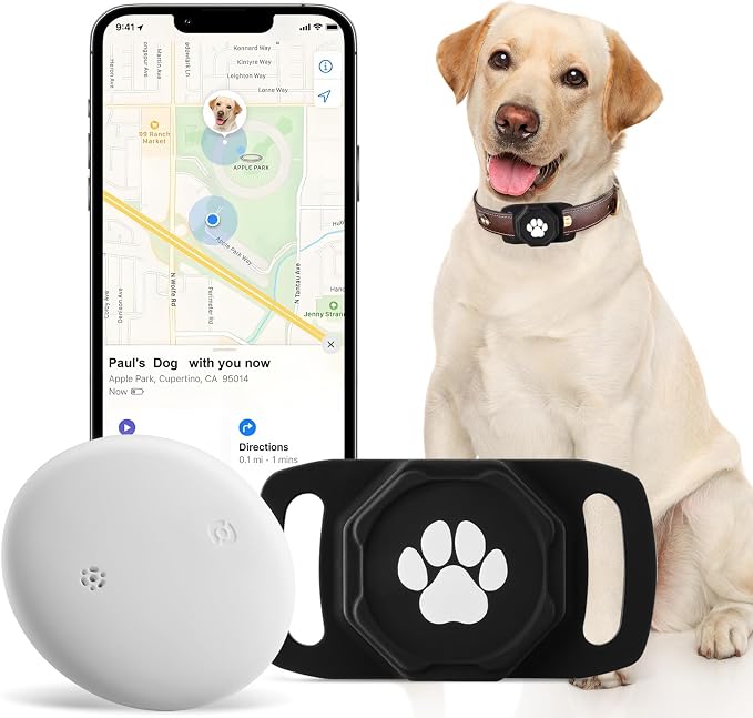 Smart Pet Tracker for Collar - Dog Tracker Pet Location Tracker with Holder | Real-Time Location, No Monthly Fee/ SIM Card, Work with Android Only (Not for IOS), Ultra-Slim, IP68 Waterproof Holder, Black