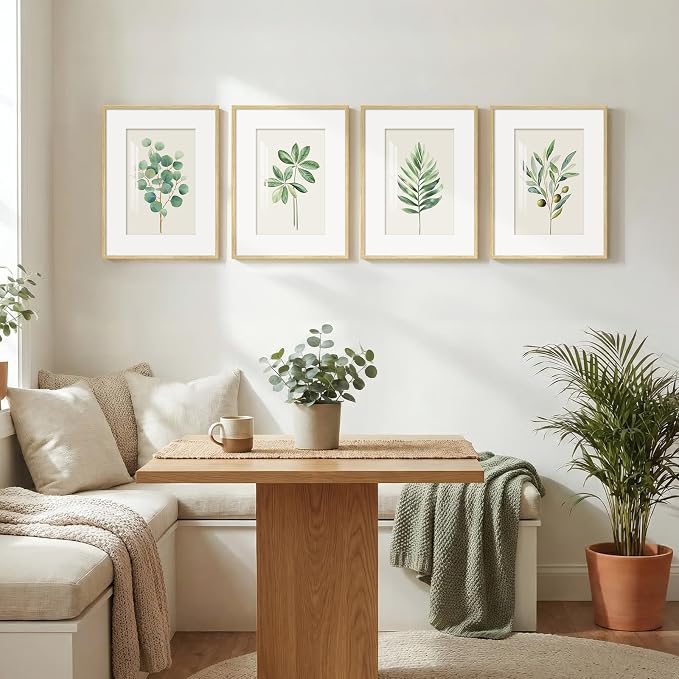 Framed Minimalist Sage Green Botanical Bedroom Wall art, 4 Piece 12x16 In | Green leaf plant pictures, Boho modern farmhouse wall decor, Plexiglass with mat prints, Living room bathroom hallway decor