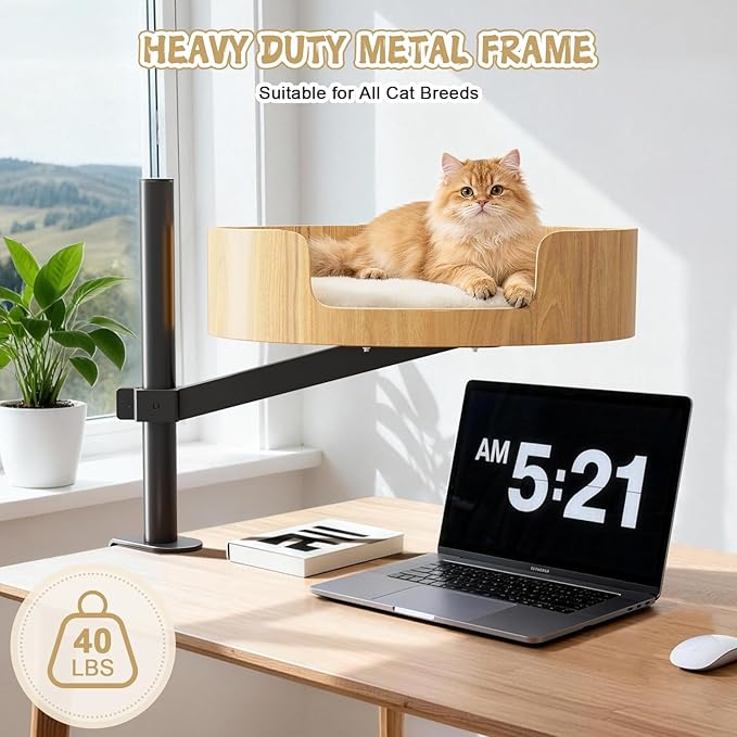 Spacocld Cat Desk Bed,Cat Bed for Desk 360° Rotating & Adjustable, Heavy-Duty Metal Cat Desk Hammock with Secure Clamp, Space-Saving Desk Cat Bed for Office Desk & Gaming Table,Detachable.