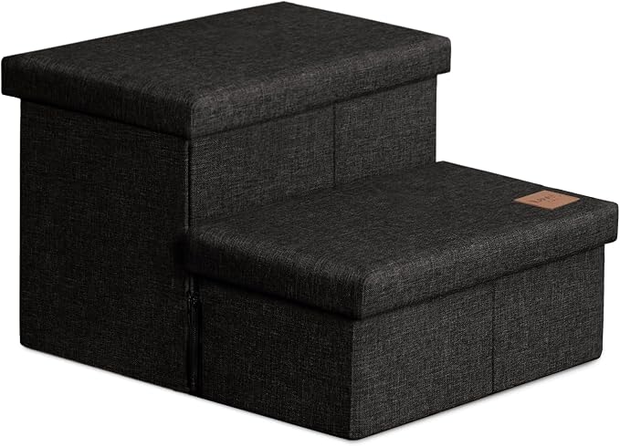 Love's cabin Dog Stairs for High Bed, Foldable Pet Stairs for Small Medium or Large Dogs Puppy with Storage for Bed or Couch, Cat Dog Steps Ramp with Zip up to 200 lbs, Black, 2 Steps