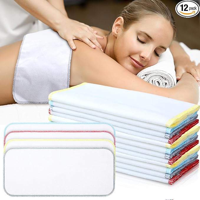 Newwiee 12 Pcs Castor Oil Pack Wrap Organic Cotton Flannel Reusable Washable Flannel Cloth Castor Oil Compress Pads for Entire Body Machine
