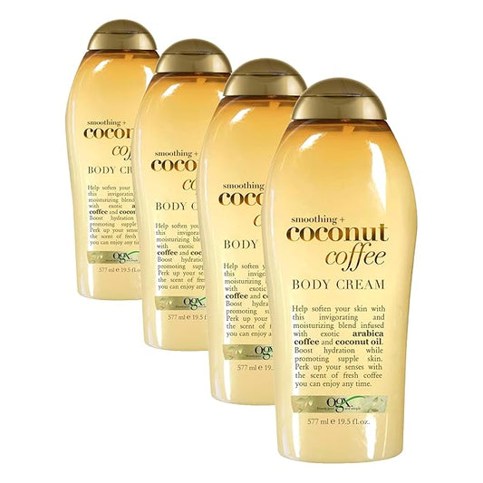 OGX Smoothing + Coconut Coffee Body Cream 19.5 oz,(Pack of 4)