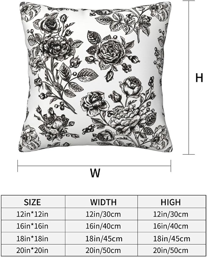 Black White Vintage Floral Throw Pillow Covers 18x18 Inches Set of 2 Farmhouse Square Cushion Cases