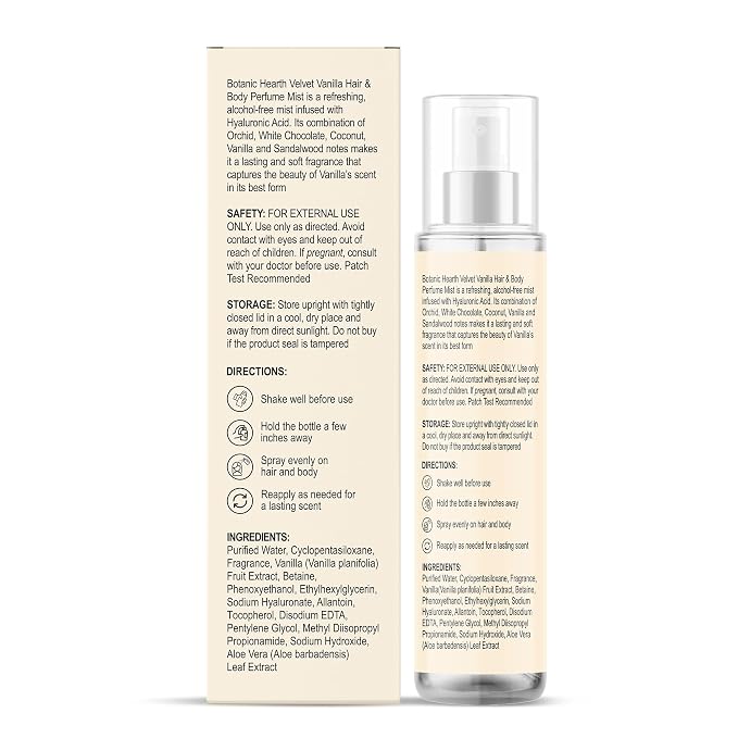 Botanic Hearth Vanilla Hair Perfume & Body Mist, Long-Lasting Hair Deodorizer & Body Scent for Women & Men, Alcohol-Free Clean Fragrance Hair Spray For Everyday Wear, All Day Freshness, 3.4 Fl Oz