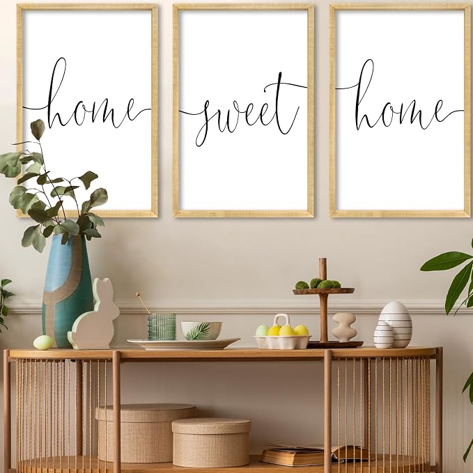 RLWangChao Home Sweet Home Sign Set of 3 Wall Art Decor 16"X11" Wood | Vintage, Bedroom Above Bed, Minimalist Modern Living Room, Wooden Framed, Warm And Cozy Family Wall Hanging