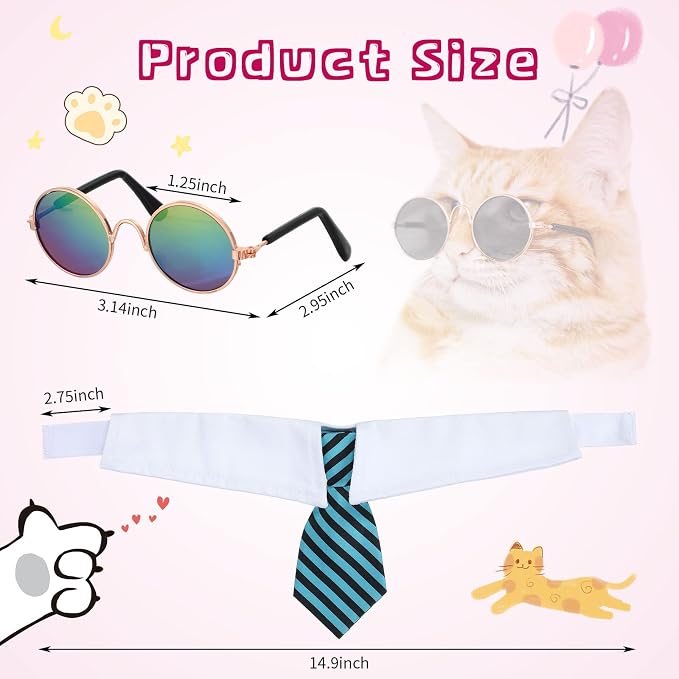 Weewooday 8 Piece Pet Costume Set for Small Dogs & Cats Tie Collars and Sunglasses for Halloween, Cosplay, Party, and Photo Shoot