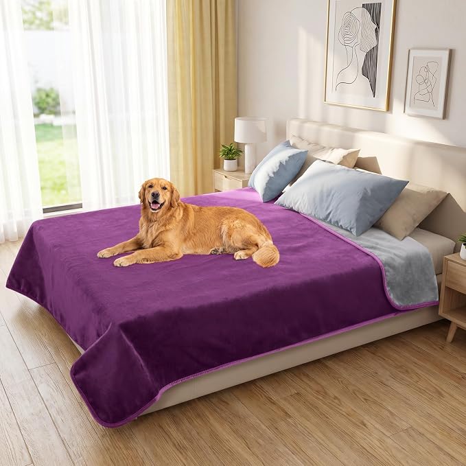 Waterproof Blanket for Queen Bed, Couch, and Sofa, 80"x90", Puppy | Reversible Soft Flannel Throw, Furniture Protector, Spill-Proof, for Family, Dog, Cat, Camping, Travel, Noise Free