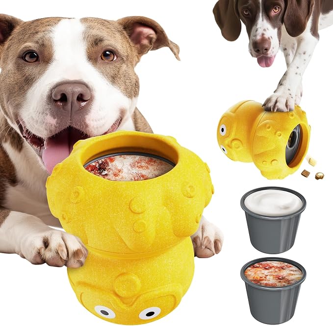 3-in-1 Treat-Dispensing Dog Puzzle Toy and Slow Feeder, Yellow