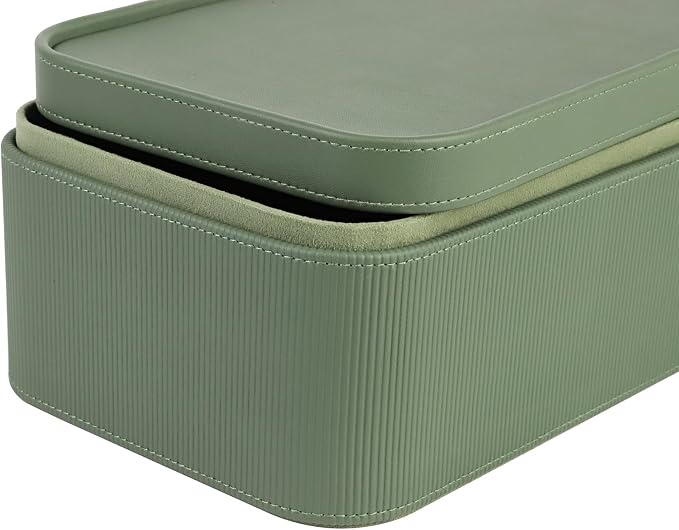 HofferRuffer Faux Leather Decorative Storage Boxes, Dust proof Storage Shelf Baskets with Lids Trays, Storage Bins Memory Box Organizer for Home, Office, Jewelry & More, Set of 3 (Green)